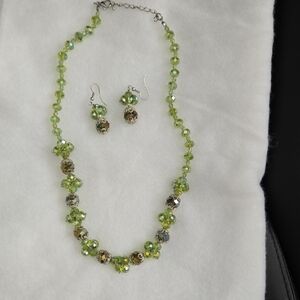 Vintage Green Beaded Necklace and Earring Set